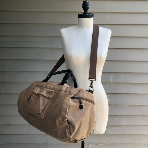 NEW J. Crew Abingdon Duffel Waxed Cotton Canvas Leather Travel Gym Duffle Bag - Picture 6 of 17